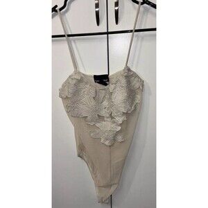 Californian Stitch Bodysuit Women L Ivory Stretch Sheer Straps Sleeveless Floral